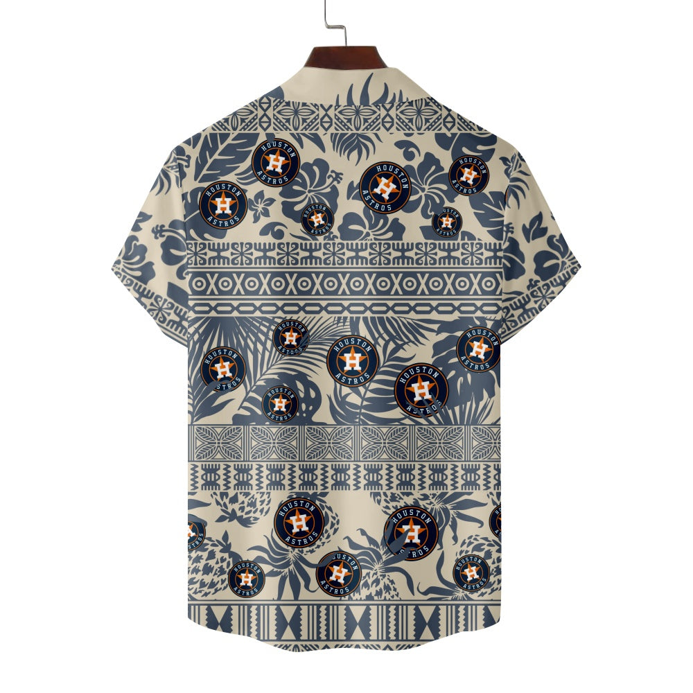 Houston Astros Baseball Hawaiian Tribal Floral Print Short Sleeve ShirtMens short sleeve shirts Big and tall Mens shirts Short sleeve shirts for men Mens 4xl shirts Casual short sleeve shirts