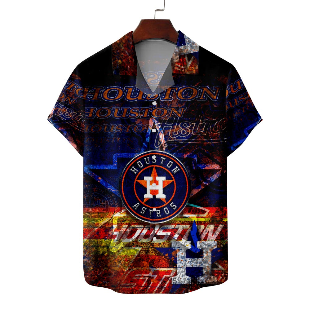 Houston Astros Baseball Print Casual Short Sleeve ShirtMens short sleeve shirts Big and tall Mens shirts Short sleeve shirts for men Mens 4xl shirts Casual short sleeve shirts