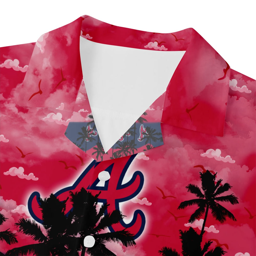 Atlanta Braves Baseball Hawaiian Palm Baseball Player Silhouettes Print Short Sleeve ShirtMens short sleeve shirts Big and tall Mens shirts Short sleeve shirts for men Mens 4xl shirts Casual short sleeve shirts