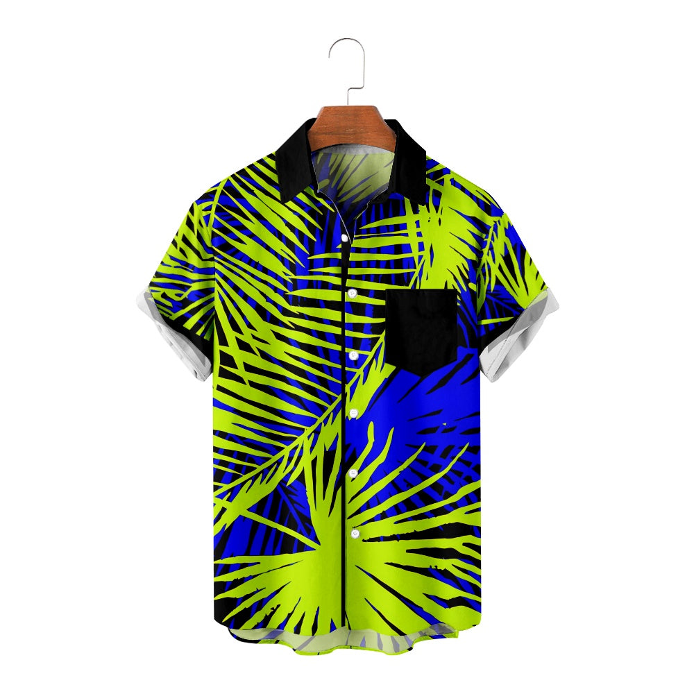 Men's Neon Palm Tree Leaf Print Short Sleeve ShirtMens short sleeve shirts Big and tall Mens shirts Short sleeve shirts for men Mens 4xl shirts Casual short sleeve shirts