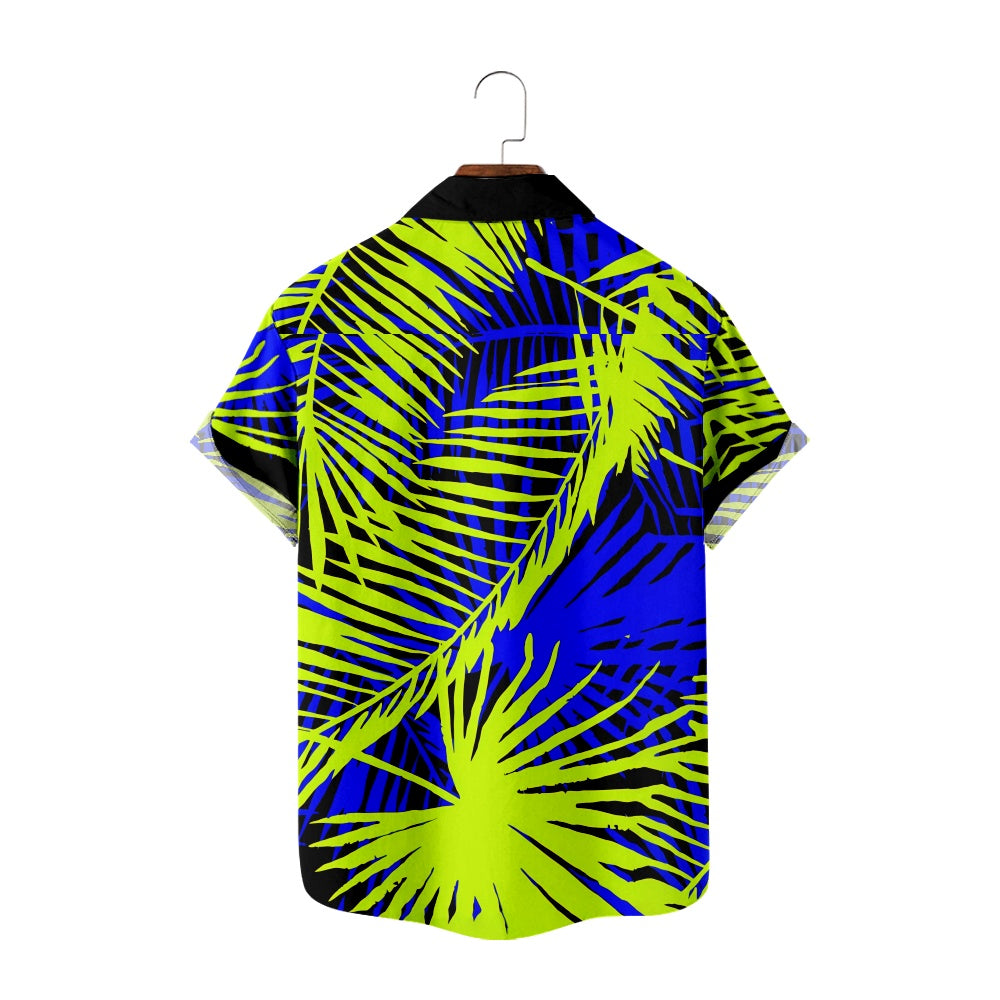 Men's Neon Palm Tree Leaf Print Short Sleeve ShirtMens short sleeve shirts Big and tall Mens shirts Short sleeve shirts for men Mens 4xl shirts Casual short sleeve shirts