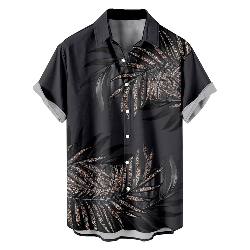 Men's Black Palm Sparkles Print Short Sleeve ShirtMens short sleeve shirts Big and tall Mens shirts Short sleeve shirts for men Mens 4xl shirts Casual short sleeve shirts