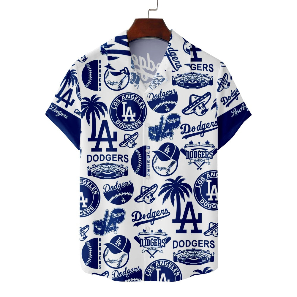 Los Angeles Dodgers Baseball Patches Print Short Sleeve ShirtMens short sleeve shirts Big and tall Mens shirts Short sleeve shirts for men Mens 4xl shirts Casual short sleeve shirts