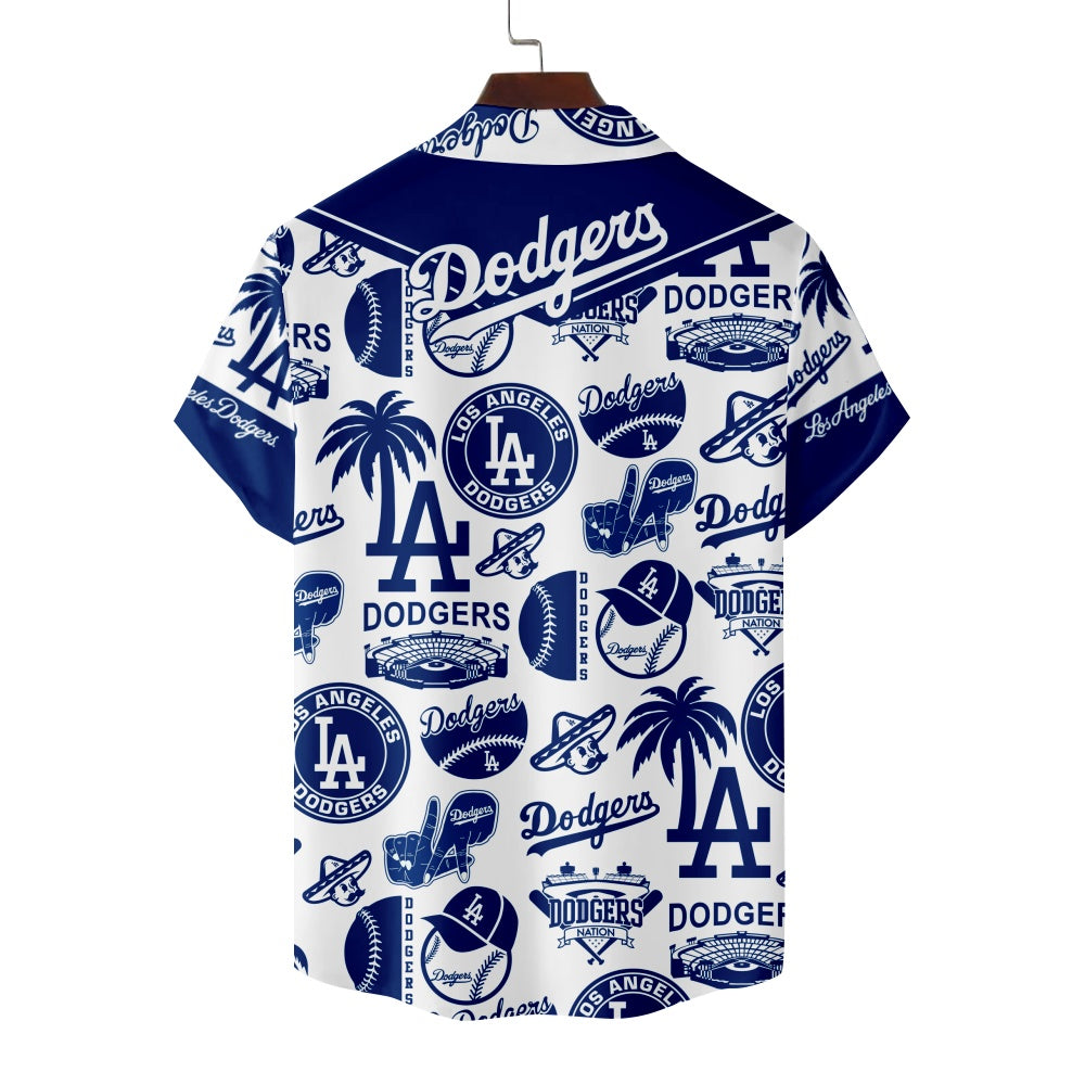 Los Angeles Dodgers Baseball Patches Print Short Sleeve ShirtMens short sleeve shirts Big and tall Mens shirts Short sleeve shirts for men Mens 4xl shirts Casual short sleeve shirts