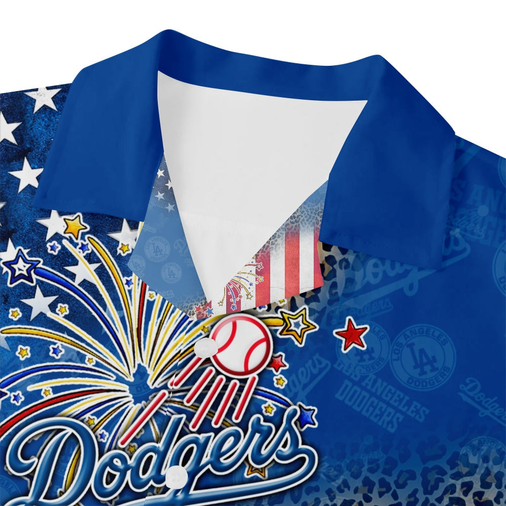 Los Angeles Dodgers Baseball Fireworks Star Striped Flag ShirtMens short sleeve shirts Big and tall Mens shirts Short sleeve shirts for men Mens 4xl shirts Casual short sleeve shirts