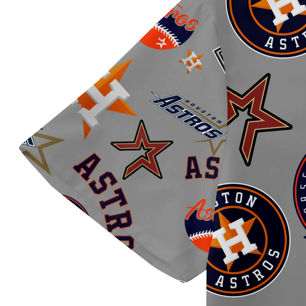 Houston Astros Baseball Patches Print Solid Blue Collar Short Sleeve ShirtMens short sleeve shirts Big and tall Mens shirts Short sleeve shirts for men Mens 4xl shirts Casual short sleeve shirts