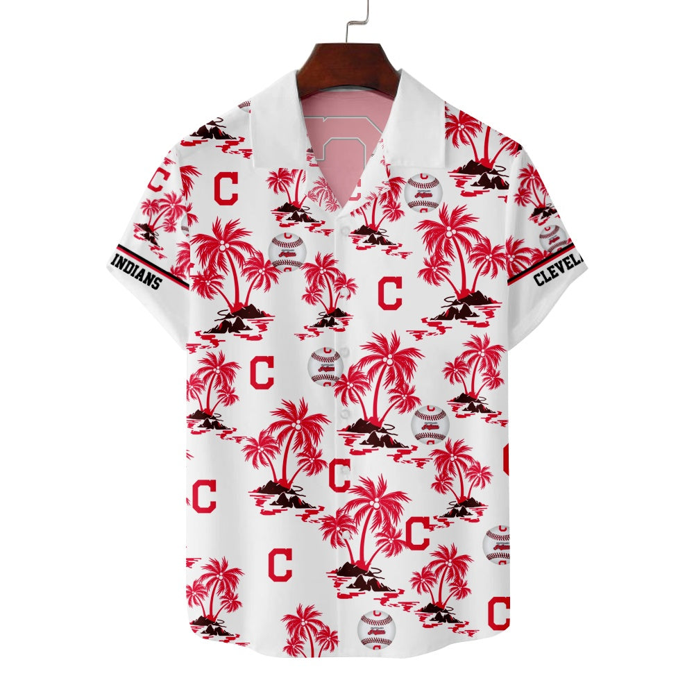 Cleveland Guardians Baseball Hawaiian Print Palm Short Sleeve ShirtMens short sleeve shirts Big and tall Mens shirts Short sleeve shirts for men Mens 4xl shirts Casual short sleeve shirts