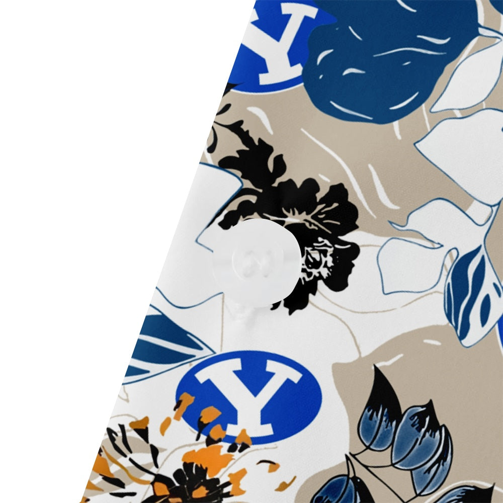 BYU Cougars American Football Hawaiian Floral Print Short Sleeve ShirtMens short sleeve shirts Big and tall Mens shirts Short sleeve shirts for men Mens 4xl shirts Casual short sleeve shirts