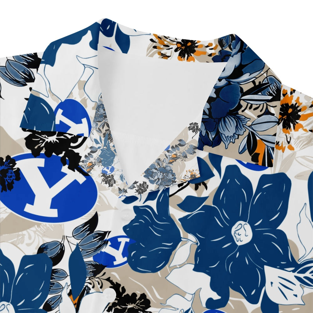 BYU Cougars American Football Hawaiian Floral Print Short Sleeve ShirtMens short sleeve shirts Big and tall Mens shirts Short sleeve shirts for men Mens 4xl shirts Casual short sleeve shirts