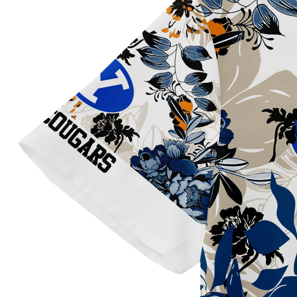 BYU Cougars American Football Hawaiian Floral Print Short Sleeve ShirtMens short sleeve shirts Big and tall Mens shirts Short sleeve shirts for men Mens 4xl shirts Casual short sleeve shirts