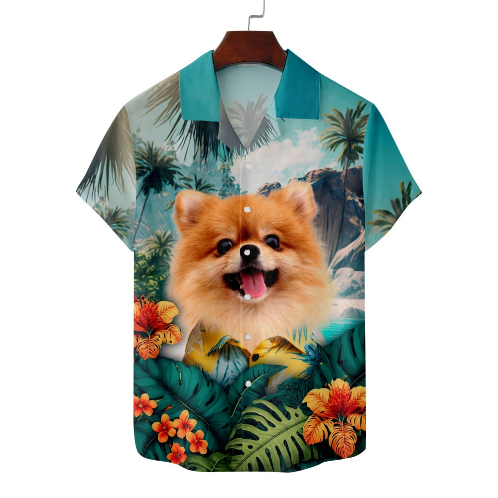 Men's Pomeranian Dog Vacation Print Short Sleeve ShirtMens short sleeve shirts Big and tall Mens shirts Short sleeve shirts for men Mens 4xl shirts Casual short sleeve shirts