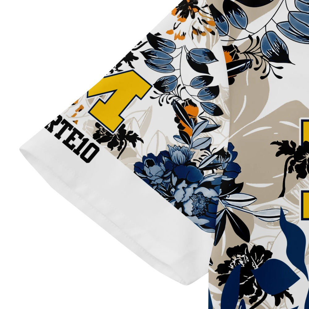 Michigan Wolverines American Football Hawaiian Floral Print Short Sleeve ShirtMens short sleeve shirts Big and tall Mens shirts Short sleeve shirts for men Mens 4xl shirts Casual short sleeve shirts