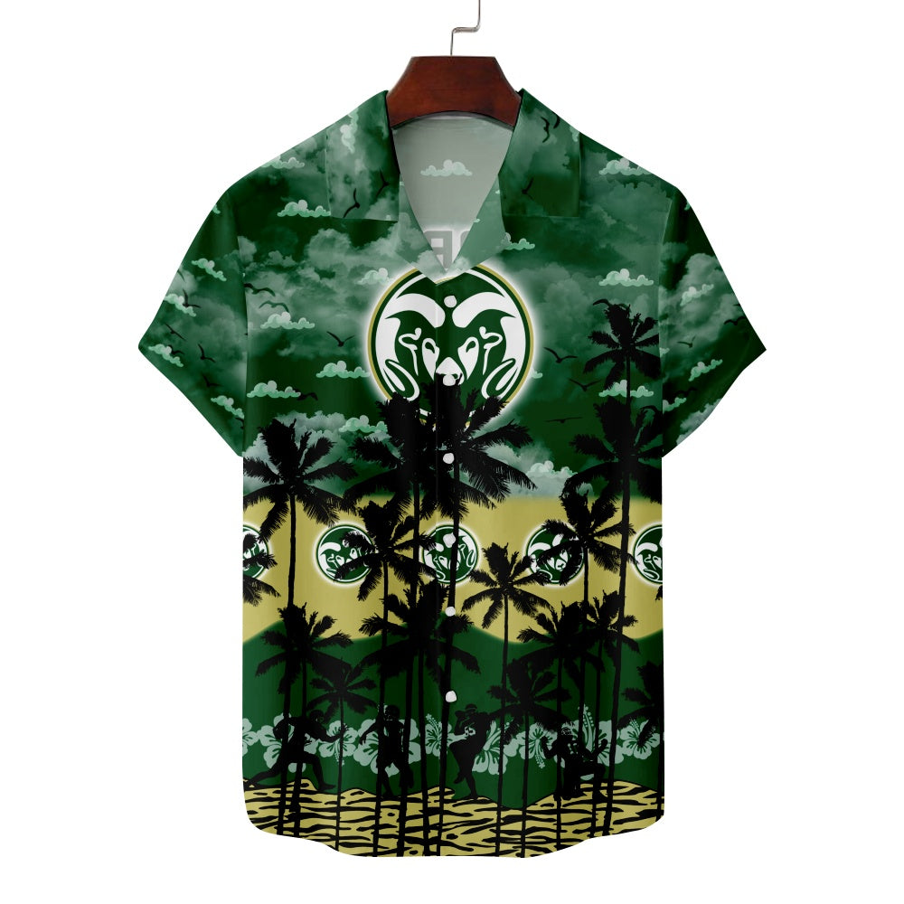 Colorado State Rams Hawaiian Palm Footballer Silhouettes Print Short Sleeve ShirtMens short sleeve shirts Big and tall Mens shirts Short sleeve shirts for men Mens 4xl shirts Casual short sleeve shirts