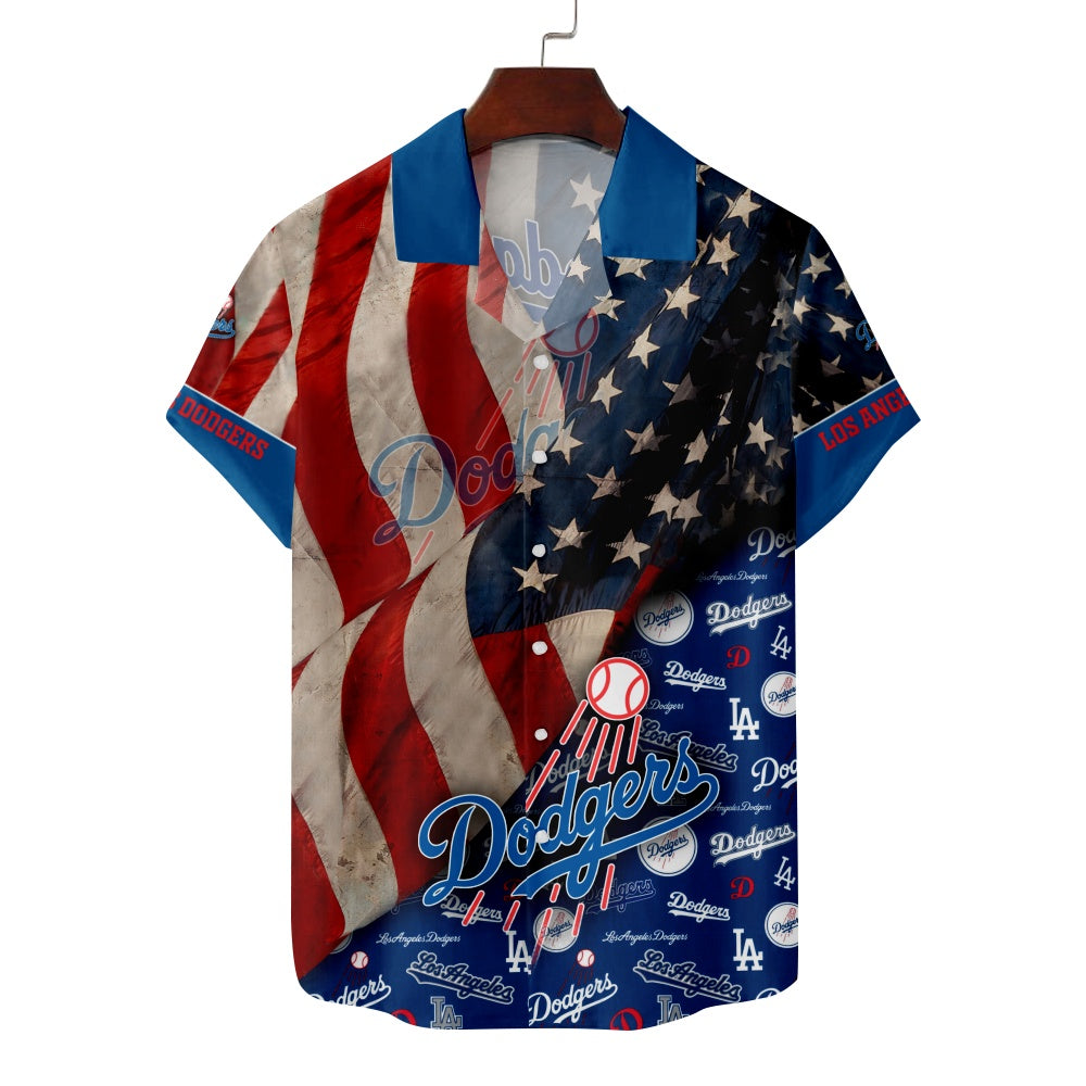 Los Angeles Dodgers Baseball Star Striped Flag ShirtMens short sleeve shirts Big and tall Mens shirts Short sleeve shirts for men Mens 4xl shirts Casual short sleeve shirts