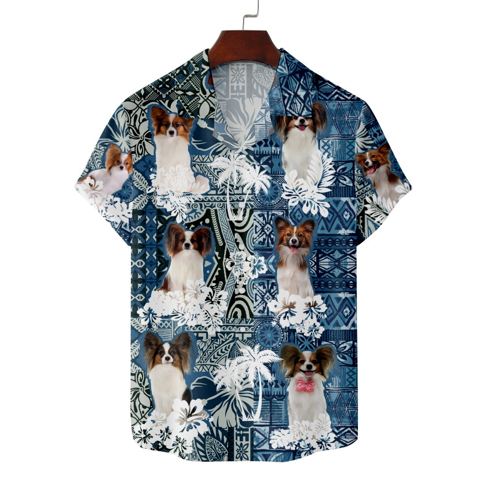 Men's Papillon Dog Hawaiian Print Short Sleeve ShirtMens short sleeve shirts Big and tall Mens shirts Short sleeve shirts for men Mens 4xl shirts Casual short sleeve shirts