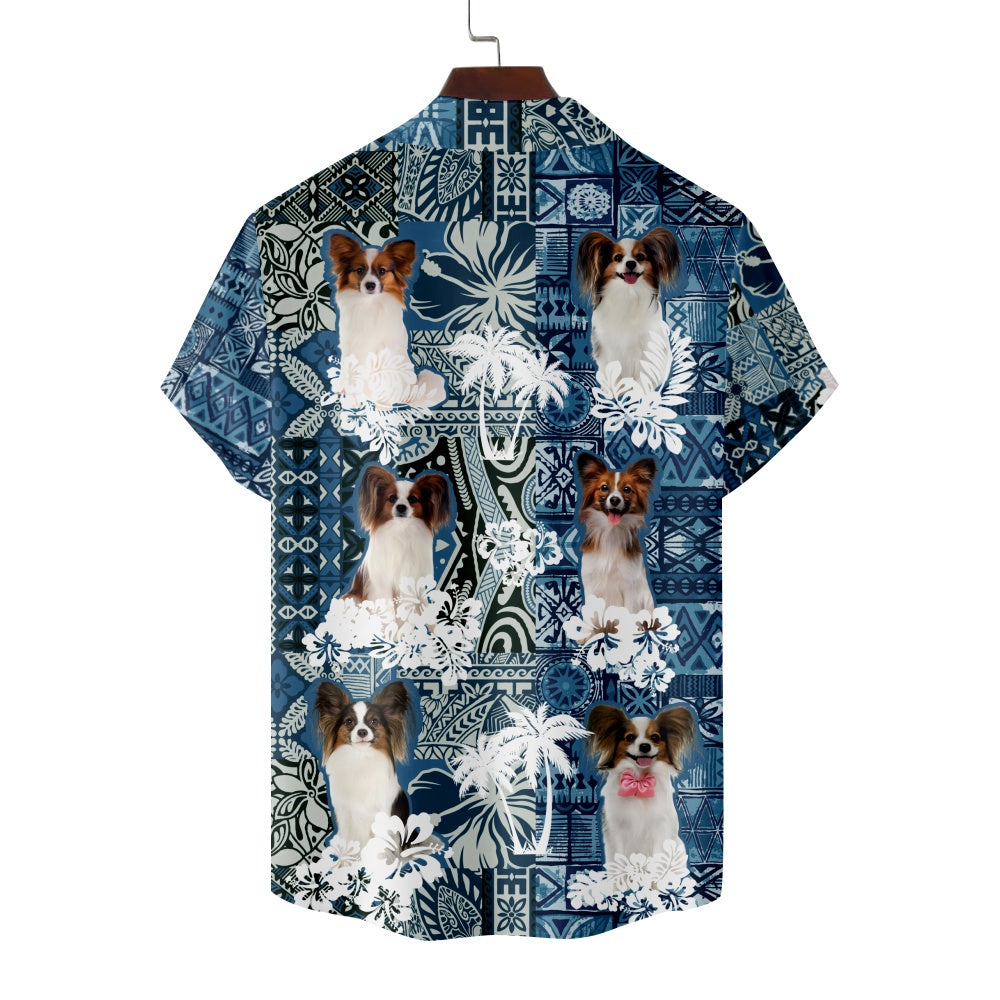 Men's Papillon Dog Hawaiian Print Short Sleeve ShirtMens short sleeve shirts Big and tall Mens shirts Short sleeve shirts for men Mens 4xl shirts Casual short sleeve shirts