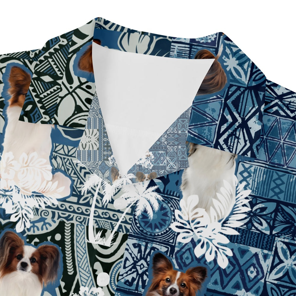 Men's Papillon Dog Hawaiian Print Short Sleeve ShirtMens short sleeve shirts Big and tall Mens shirts Short sleeve shirts for men Mens 4xl shirts Casual short sleeve shirts