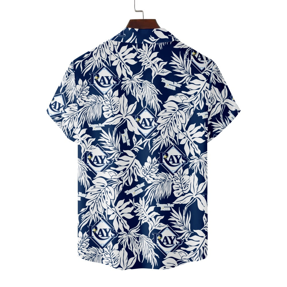 Tampa Bay Rays Baseball Hawaiian Print Leaf Foliage Short Sleeve ShirtMens short sleeve shirts Big and tall Mens shirts Short sleeve shirts for men Mens 4xl shirts Casual short sleeve shirts