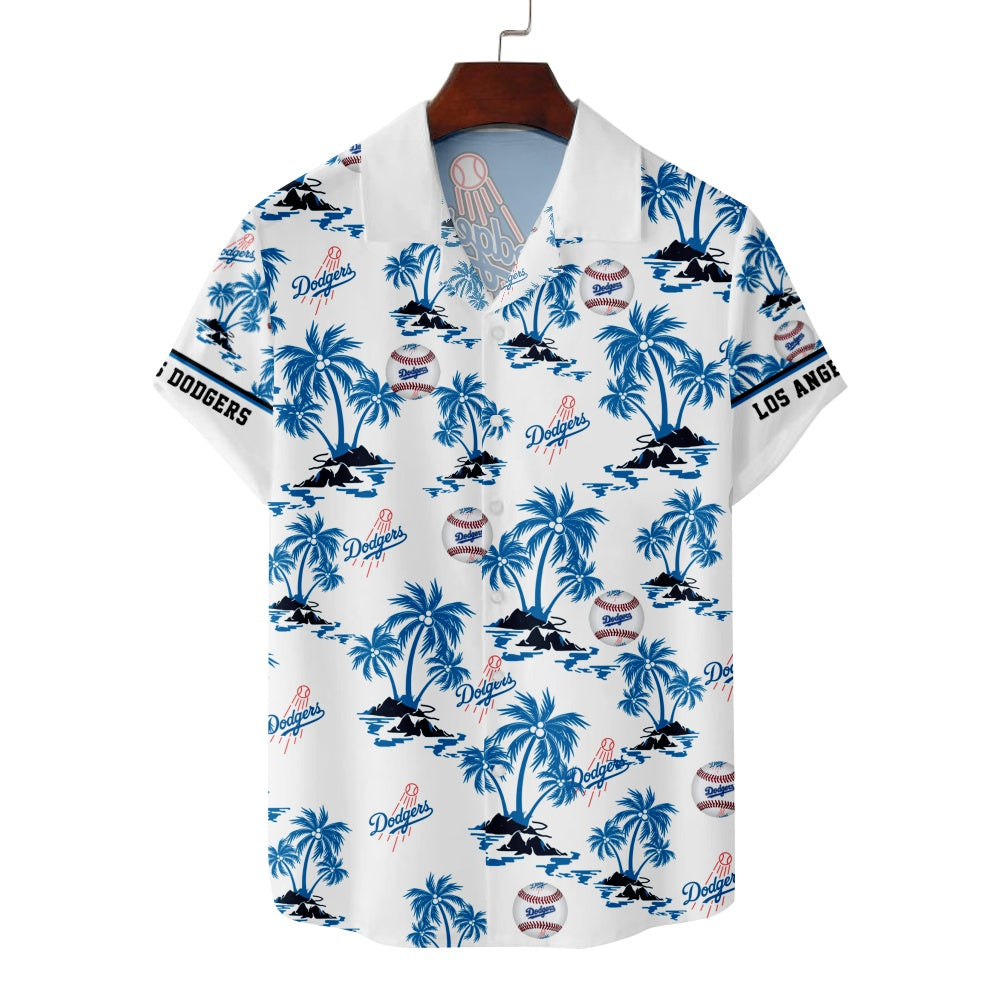 Los Angeles Dodgers Baseball Hawaiian Print Palm Short Sleeve ShirtMens short sleeve shirts Big and tall Mens shirts Short sleeve shirts for men Mens 4xl shirts Casual short sleeve shirts