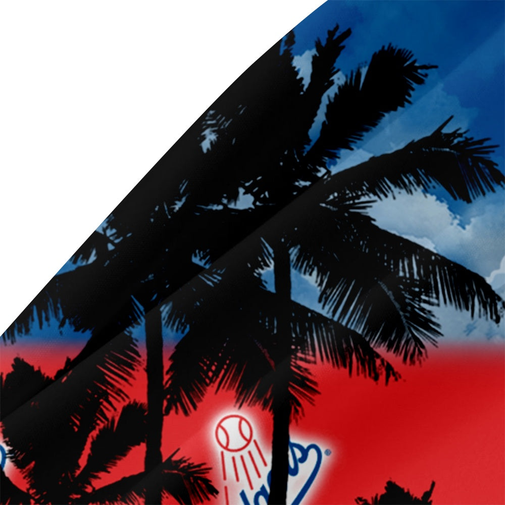 Los Angeles Dodgers Baseball Hawaiian Palm Red Blue Print Short Sleeve ShirtMens short sleeve shirts Big and tall Mens shirts Short sleeve shirts for men Mens 4xl shirts Casual short sleeve shirts