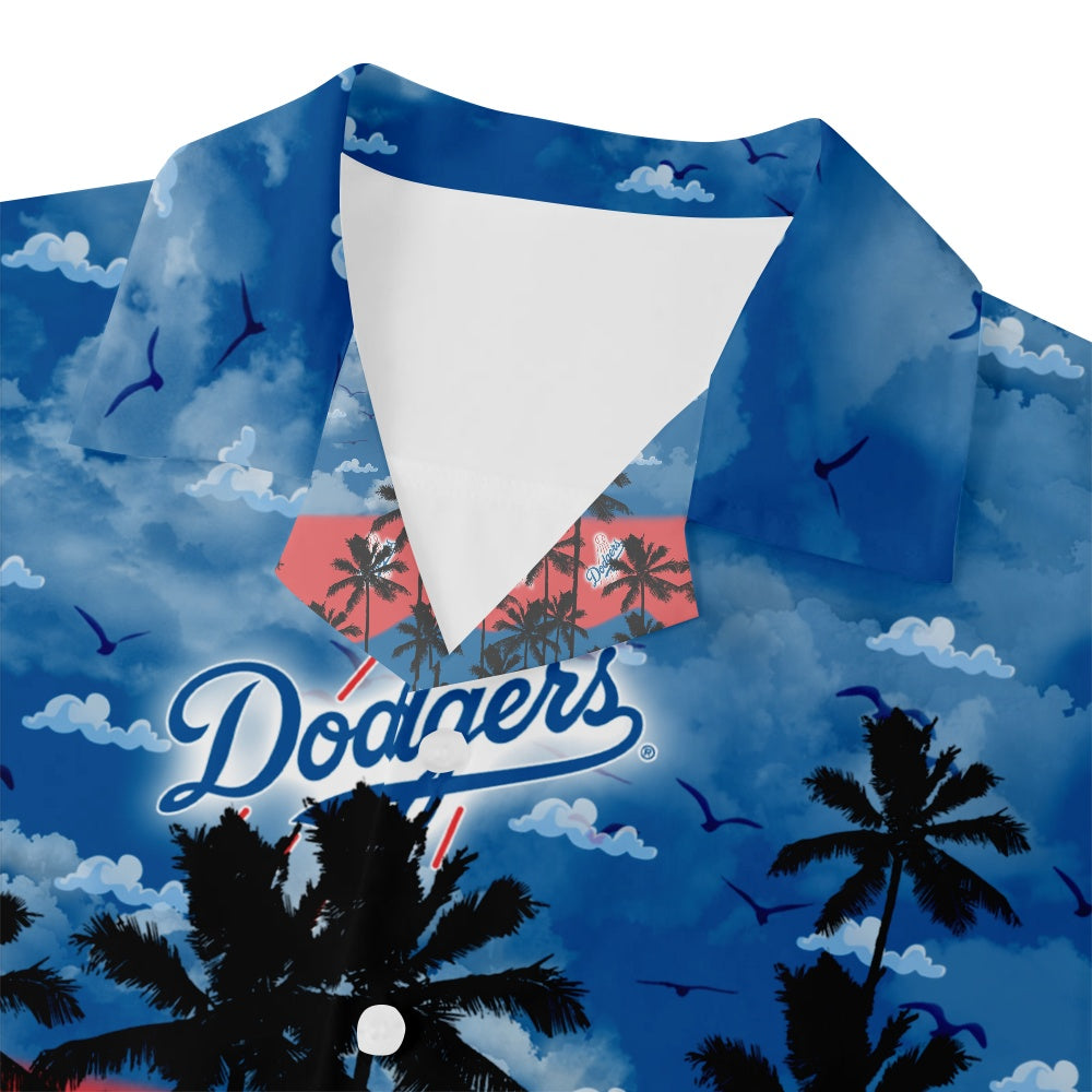 Los Angeles Dodgers Baseball Hawaiian Palm Red Blue Print Short Sleeve ShirtMens short sleeve shirts Big and tall Mens shirts Short sleeve shirts for men Mens 4xl shirts Casual short sleeve shirts