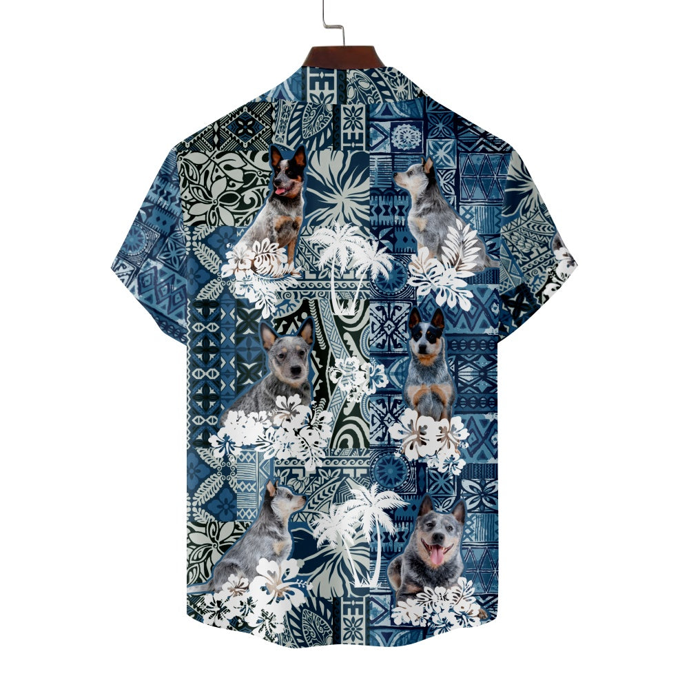 Men's Blue Heeler Dog Hawaiian Print Short Sleeve ShirtMens short sleeve shirts Big and tall Mens shirts Short sleeve shirts for men Mens 4xl shirts Casual short sleeve shirts