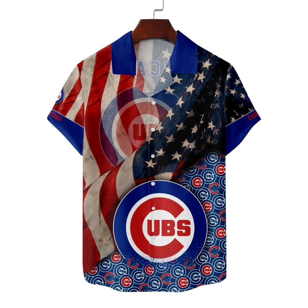 Chicago Cubs Baseball Star Striped Flag ShirtMens short sleeve shirts Big and tall Mens shirts Short sleeve shirts for men Mens 4xl shirts Casual short sleeve shirts