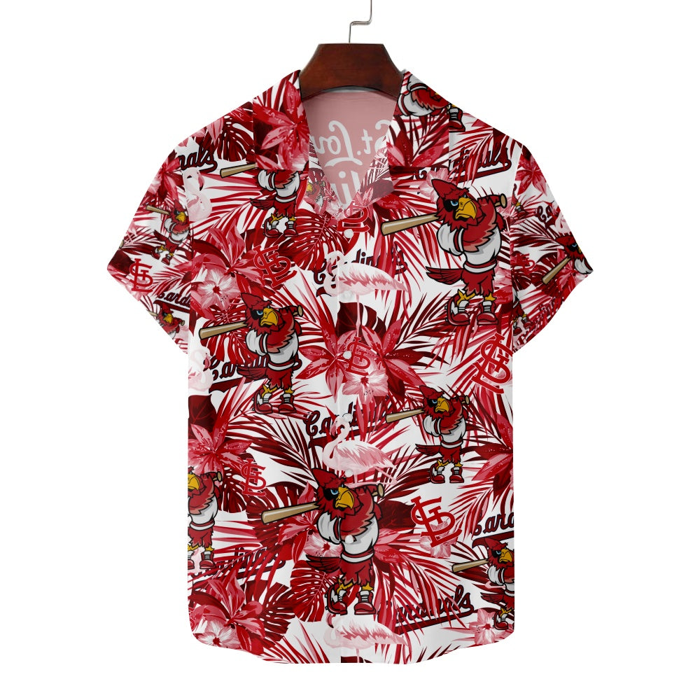 St. Louis Cardinals Baseball Hawaiian Floral Leaf Print Short Sleeve ShortMens short sleeve shirts Big and tall Mens shirts Short sleeve shirts for men Mens 4xl shirts Casual short sleeve shirts