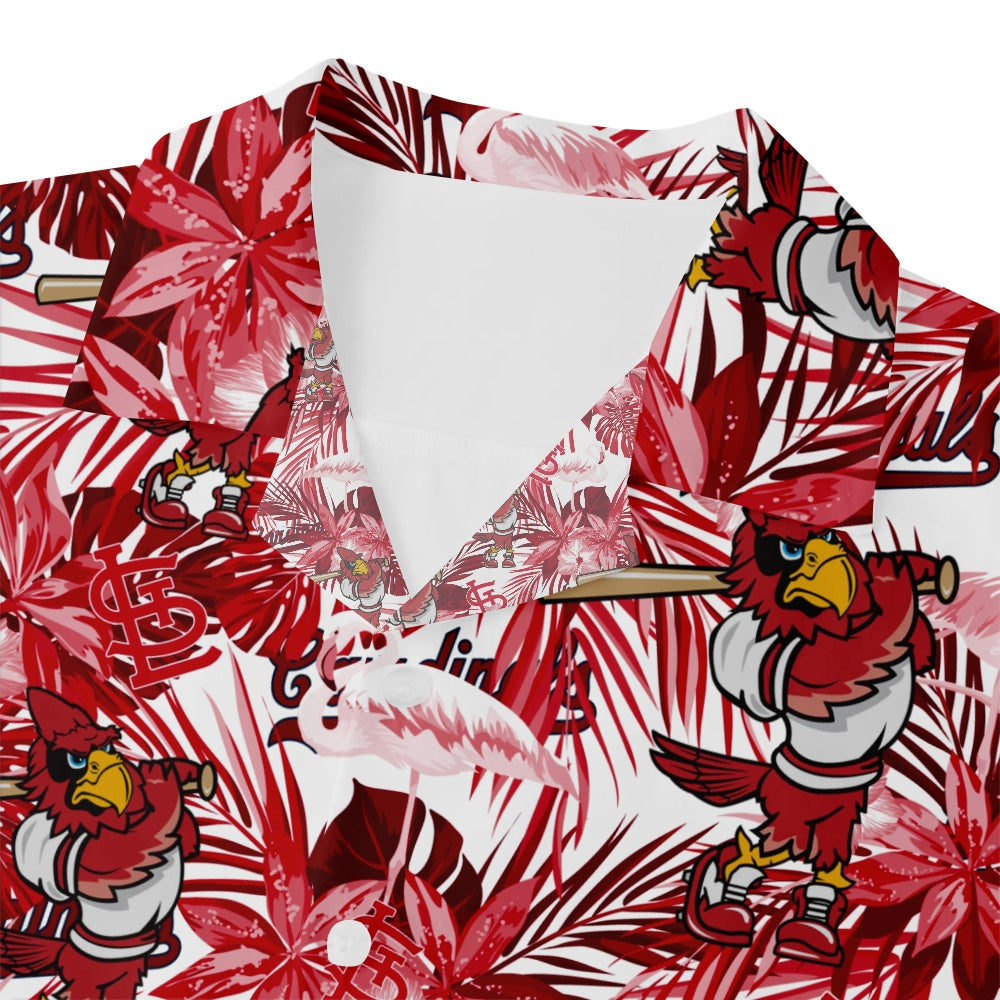 St. Louis Cardinals Baseball Hawaiian Floral Leaf Print Short Sleeve ShortMens short sleeve shirts Big and tall Mens shirts Short sleeve shirts for men Mens 4xl shirts Casual short sleeve shirts