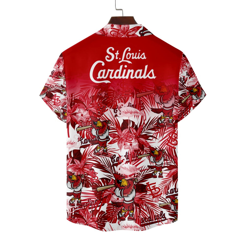 St. Louis Cardinals Baseball Hawaiian Floral Leaf Print Short Sleeve ShortMens short sleeve shirts Big and tall Mens shirts Short sleeve shirts for men Mens 4xl shirts Casual short sleeve shirts