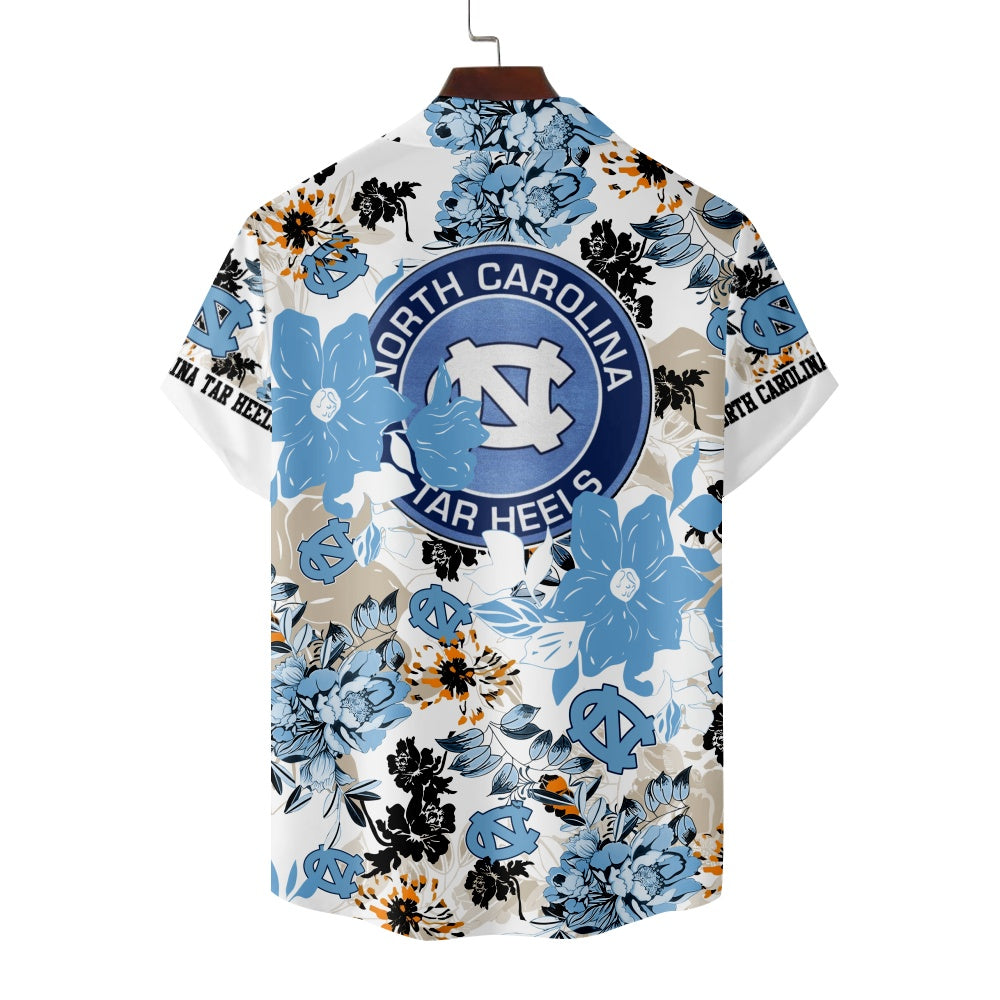 North Carolina Tar Heels Basketball Hawaiian Floral Print Short Sleeve ShortMens short sleeve shirts Big and tall Mens shirts Short sleeve shirts for men Mens 4xl shirts Casual short sleeve shirts