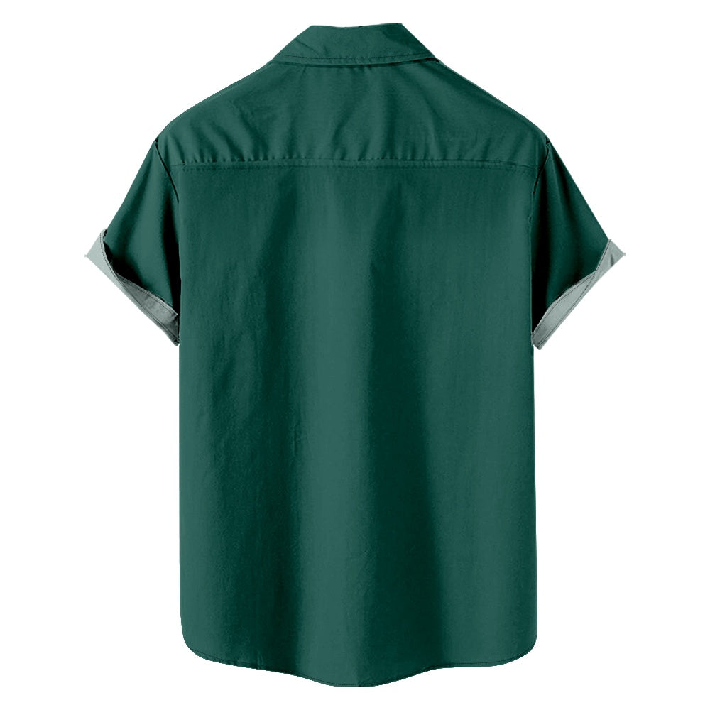 Men's Forest Green Bowling Shirt with Chest PocketMens short sleeve shirts Big and tall Mens shirts Short sleeve shirts for men Mens 4xl shirts Casual short sleeve shirts