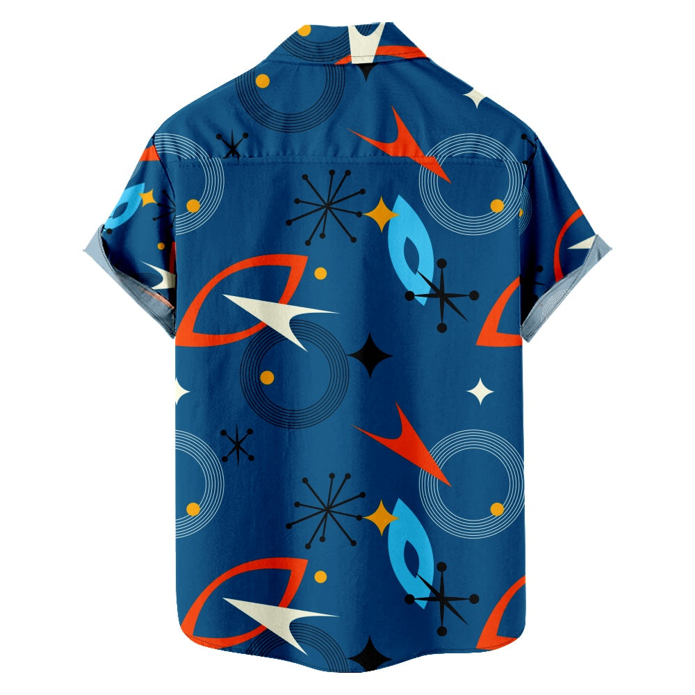 Men's Retro Space Shapes Shirt with Chest PocketMens short sleeve shirts Big and tall Mens shirts Short sleeve shirts for men Mens 4xl shirts Casual short sleeve shirts