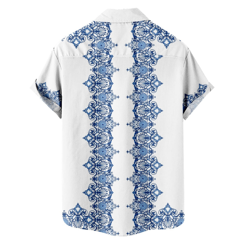 Men's Ornate Pattern Short Sleeve Shirt with Chest PocketMens short sleeve shirts Big and tall Mens shirts Short sleeve shirts for men Mens 4xl shirts Casual short sleeve shirts