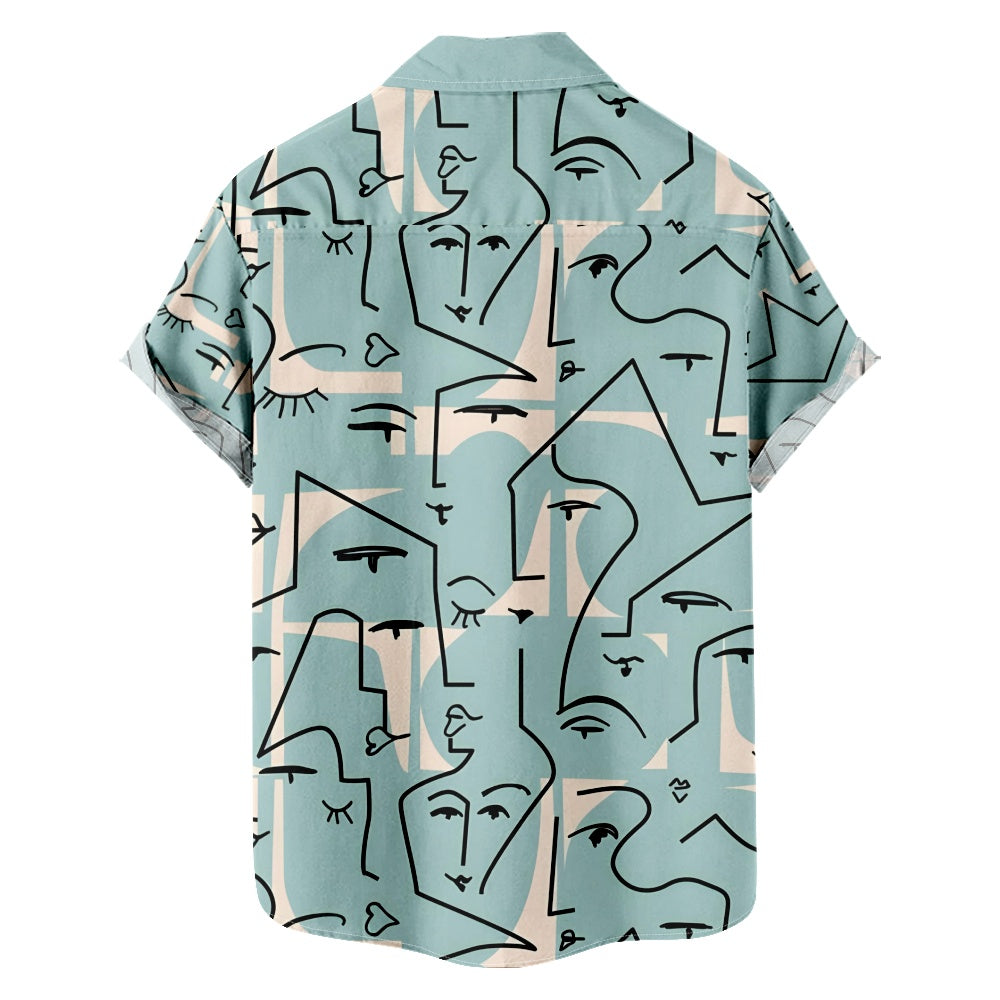 Men's Hand-drawn Faces Pattern Shirt with Chest PocketMens short sleeve shirts Big and tall Mens shirts Short sleeve shirts for men Mens 4xl shirts Casual short sleeve shirts