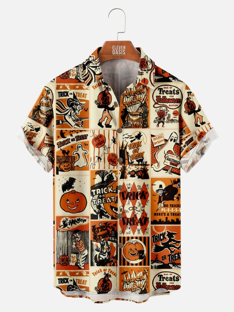 Men's Vintage Halloween Patches Short Sleeve ShirtMens short sleeve shirts Big and tall Mens shirts Short sleeve shirts for men Mens 4xl shirts Casual short sleeve shirts