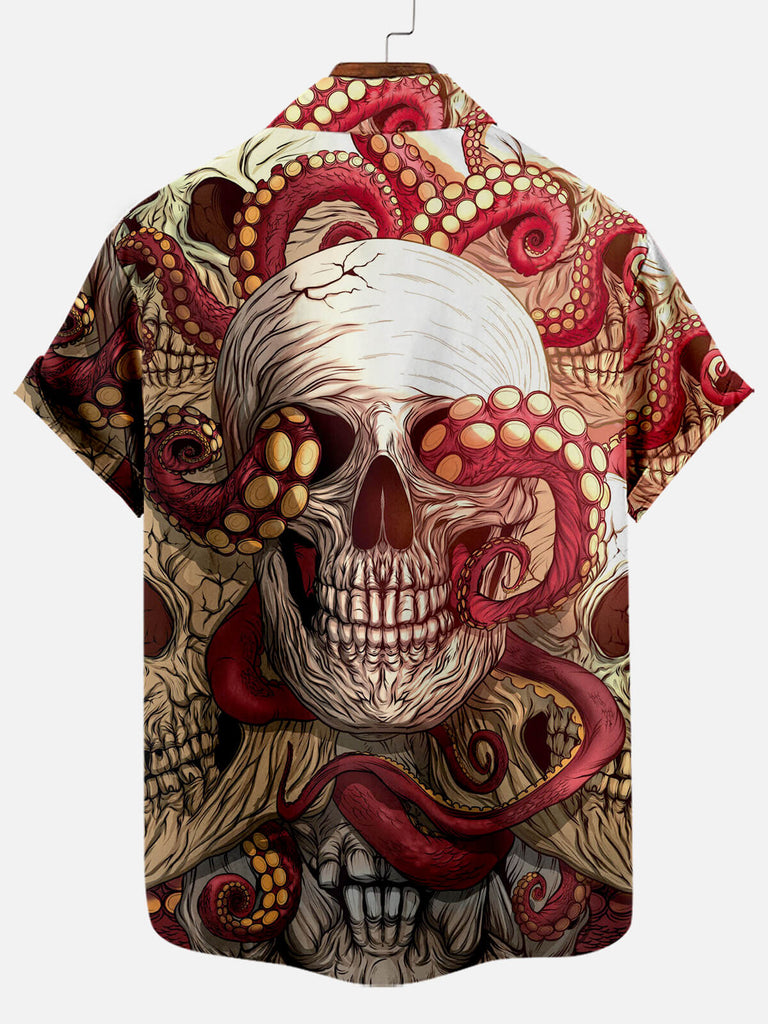 Cthulhu Octopus Skull Pattern Men's Short Sleeve TopsMens short sleeve shirts Big and tall Mens shirts Short sleeve shirts for men Mens 4xl shirts Casual short sleeve shirts