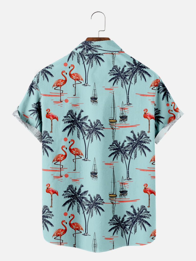 Men's Beach Flamingo Vacay Style Casual Short Sleeve Shirt