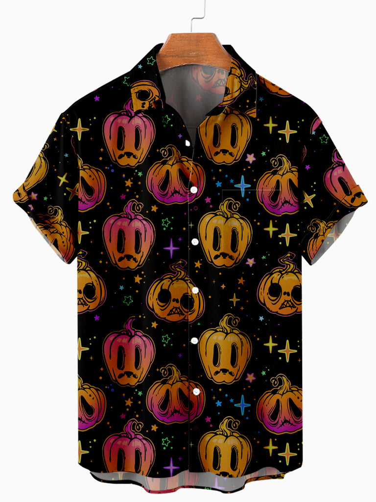 Halloween Aggrieved Pumpkin Men's Casual Short-Sleeve Shirt Black / M