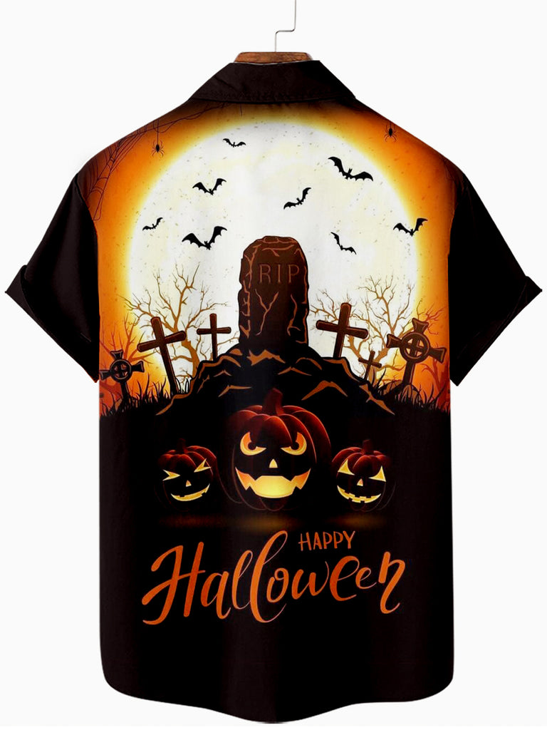 Halloween Cemetery Casual Men's Short Sleeve ShirtMens short sleeve shirts Big and tall Mens shirts Short sleeve shirts for men Mens 4xl shirts Casual short sleeve shirts