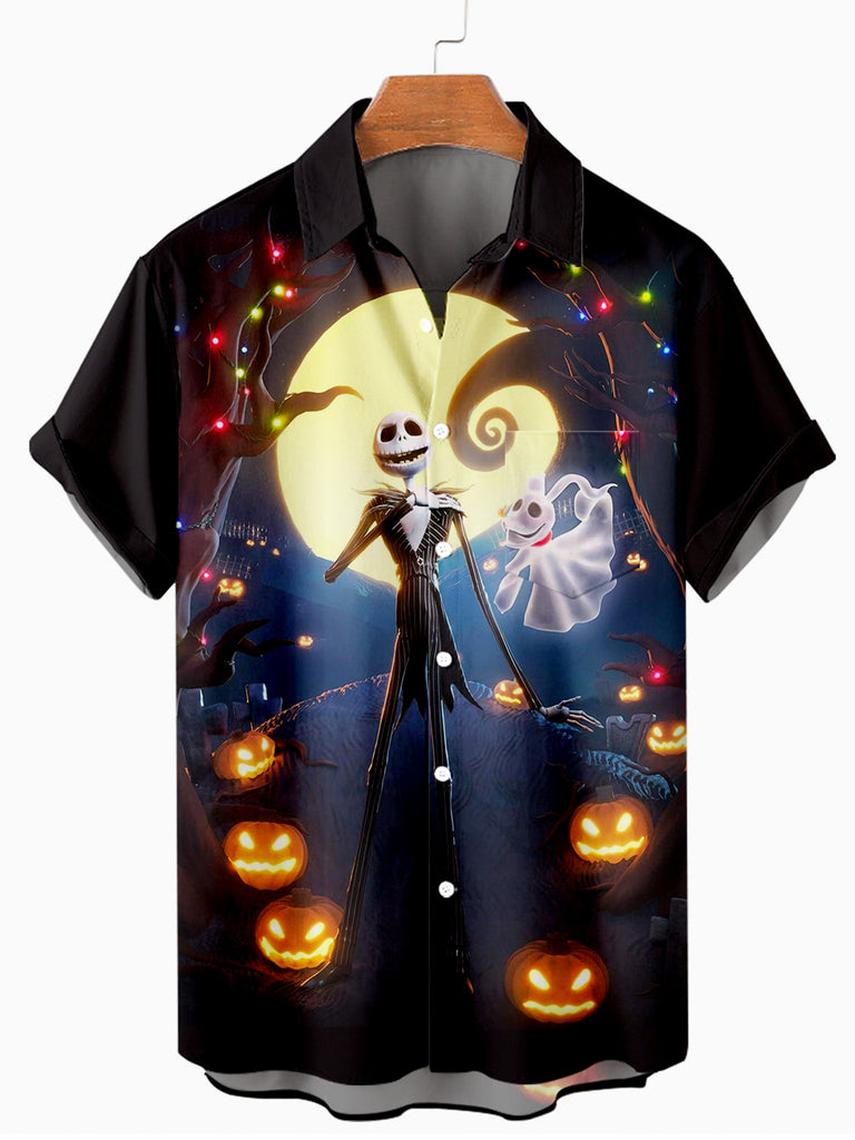 Elegant Jack Skellington Men's Short Sleeve Shirt Blue / M