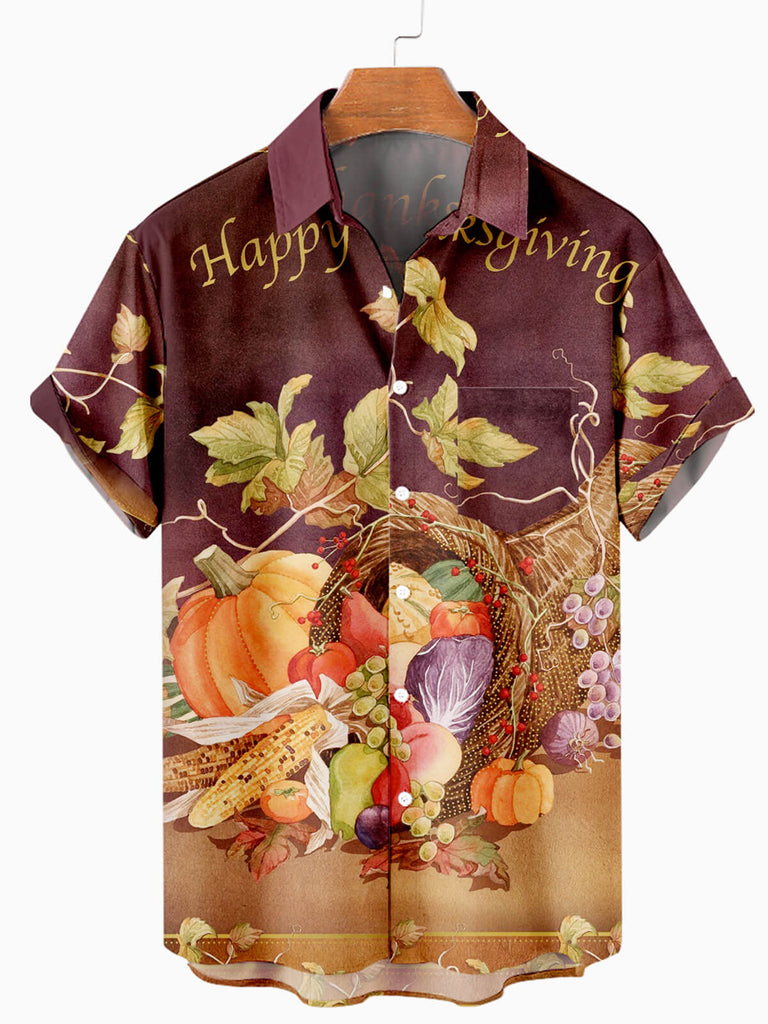 Happy Thanksgiving Men's Short Sleeve Shirt Purple Red / M