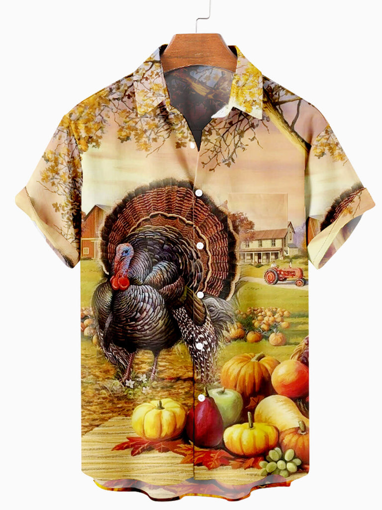 Happy Thanksgiving Day Men's Short Sleeve Shirt Yellow / M