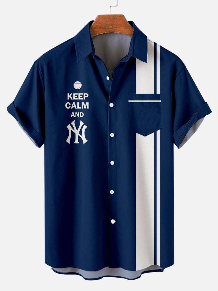 Keep Clam And Yankees Men's Short Sleeve Tops Blue / MMens short sleeve shirts Big and tall Mens shirts Short sleeve shirts for men Mens 4xl shirts Casual short sleeve shirts