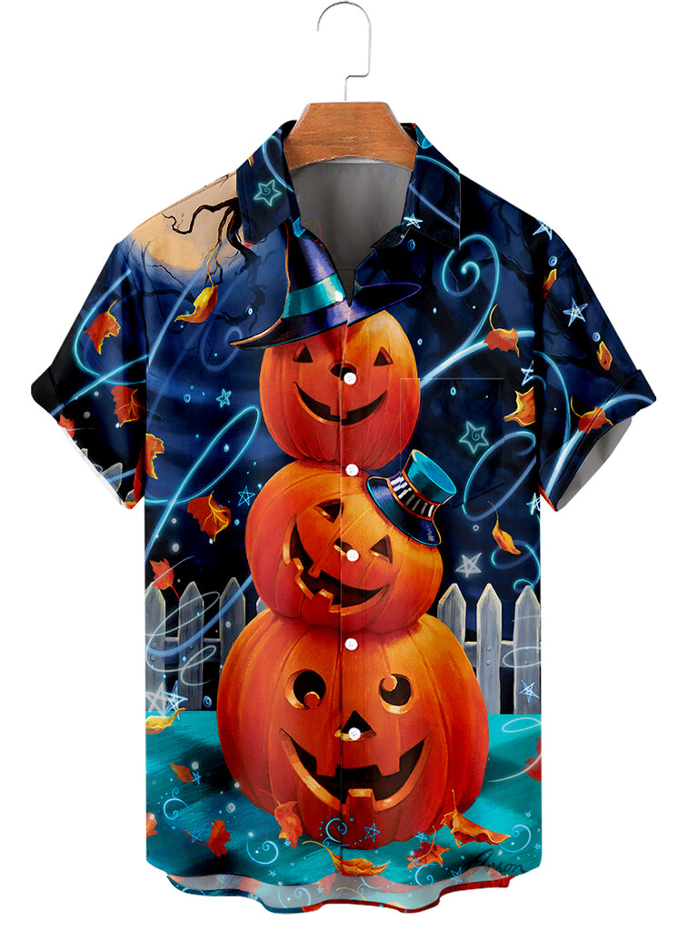 Halloween Tricky Pumpkin Men's Short-Sleeved Shirt Blue / M