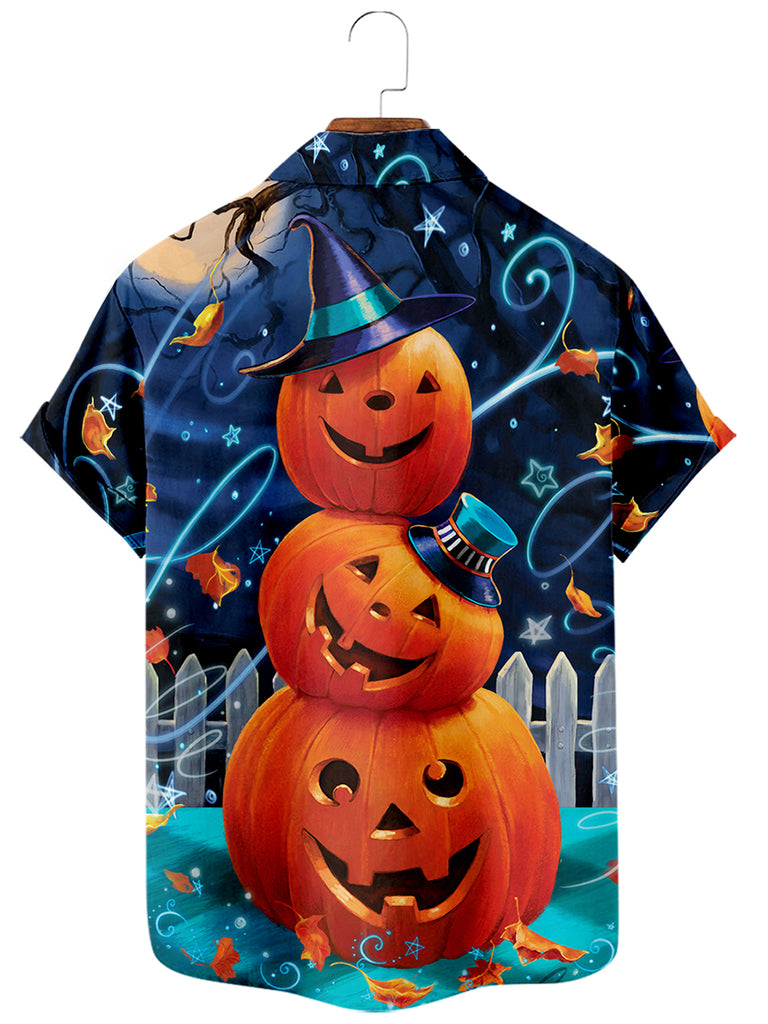 Halloween Tricky Pumpkin Men's Short-Sleeved ShirtMens short sleeve shirts Big and tall Mens shirts Short sleeve shirts for men Mens 4xl shirts Casual short sleeve shirts