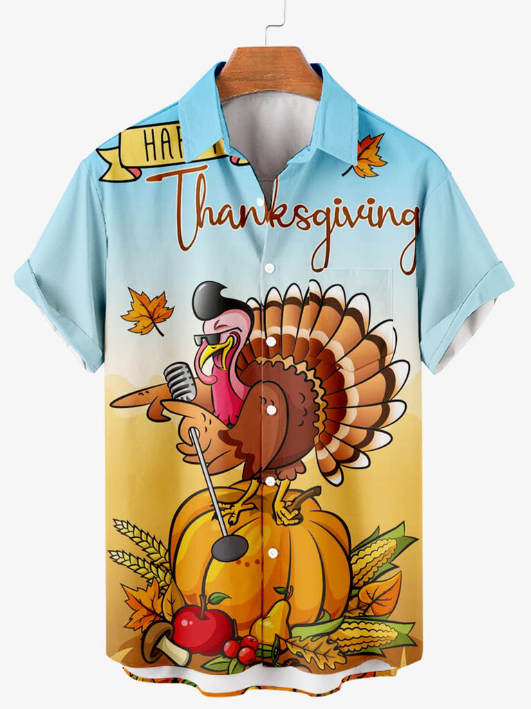 Happy Thanksgiving Men's Short Sleeve Shirt Blue / M