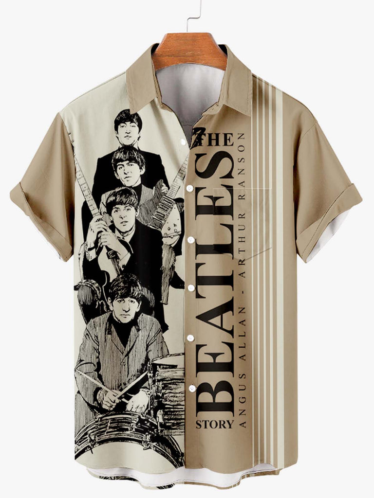 "The Beatles Story" Print Men's Shirt Tan / M