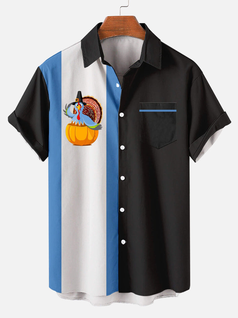 Thanksgiving Turkey Men's Short Sleeve Shirt Black / MMens short sleeve shirts Big and tall Mens shirts Short sleeve shirts for men Mens 4xl shirts Casual short sleeve shirts