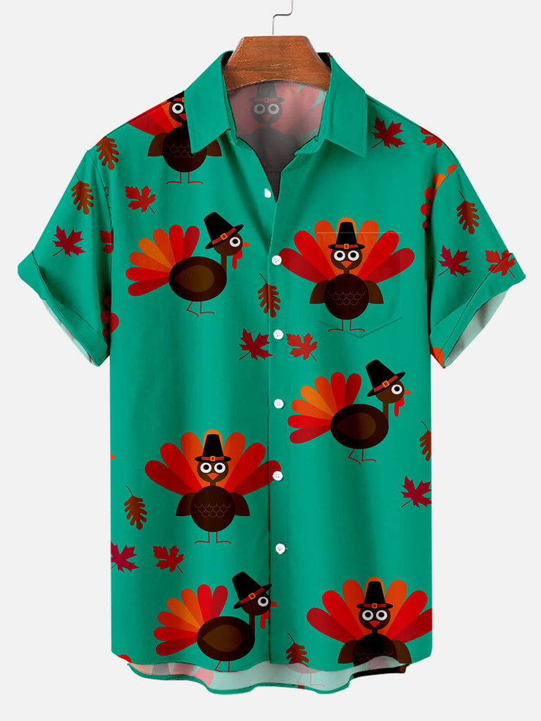 Men's Thanksgiving Turkey Short Sleeve Shirt Green / MMens short sleeve shirts Big and tall Mens shirts Short sleeve shirts for men Mens 4xl shirts Casual short sleeve shirts